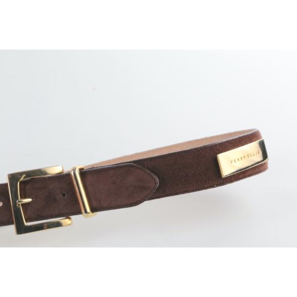 Vintage Perry Ellis Brown Suede Leather Waist Belt Classic Size M - Picture 12 of 16